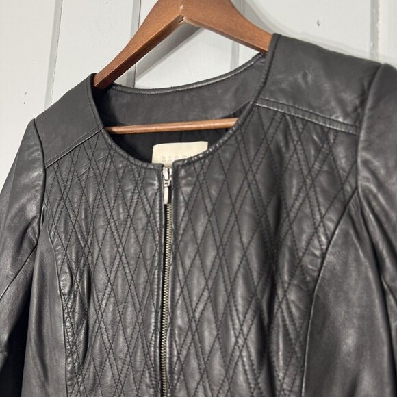 HINGE Seattle Nordstrom’s Diamond Quilted Leather Jacket Zip Black Size Small - Picture 2 of 13